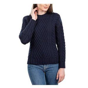 SAOL  Navy Ribbed Cable Sweater, ML112  Women Size XL 100% Merino Wool   NWT